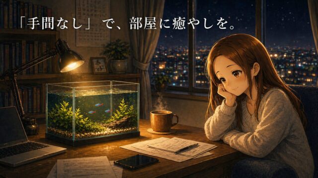 水槽をながめて癒やされている女性